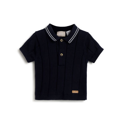 Boys Dark Blue Solid Short Sleeve Polo
